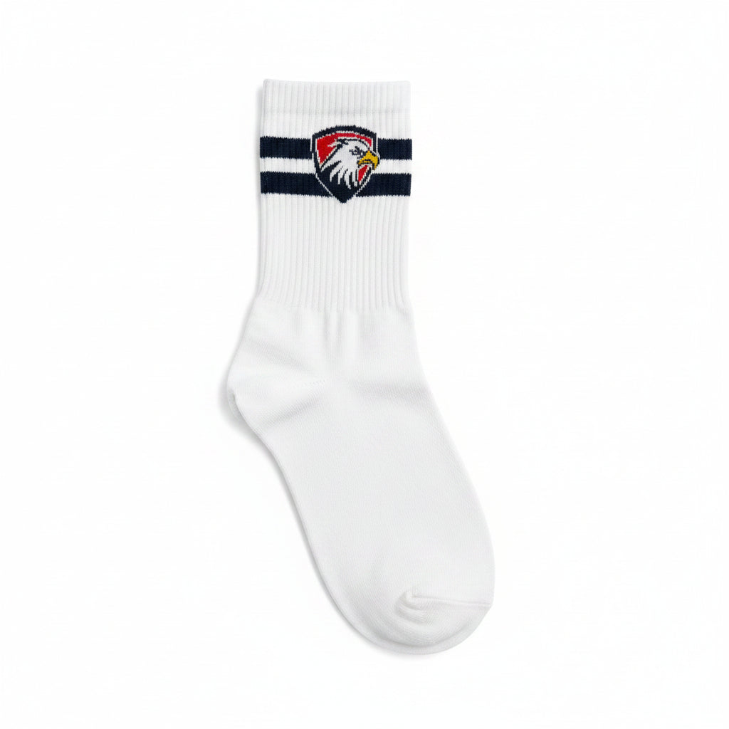 Eagles Crest Crew Socks – White/Navy Stripe