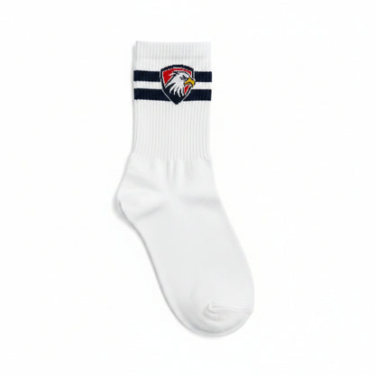Eagles Crest Crew Socks – White/Navy Stripe